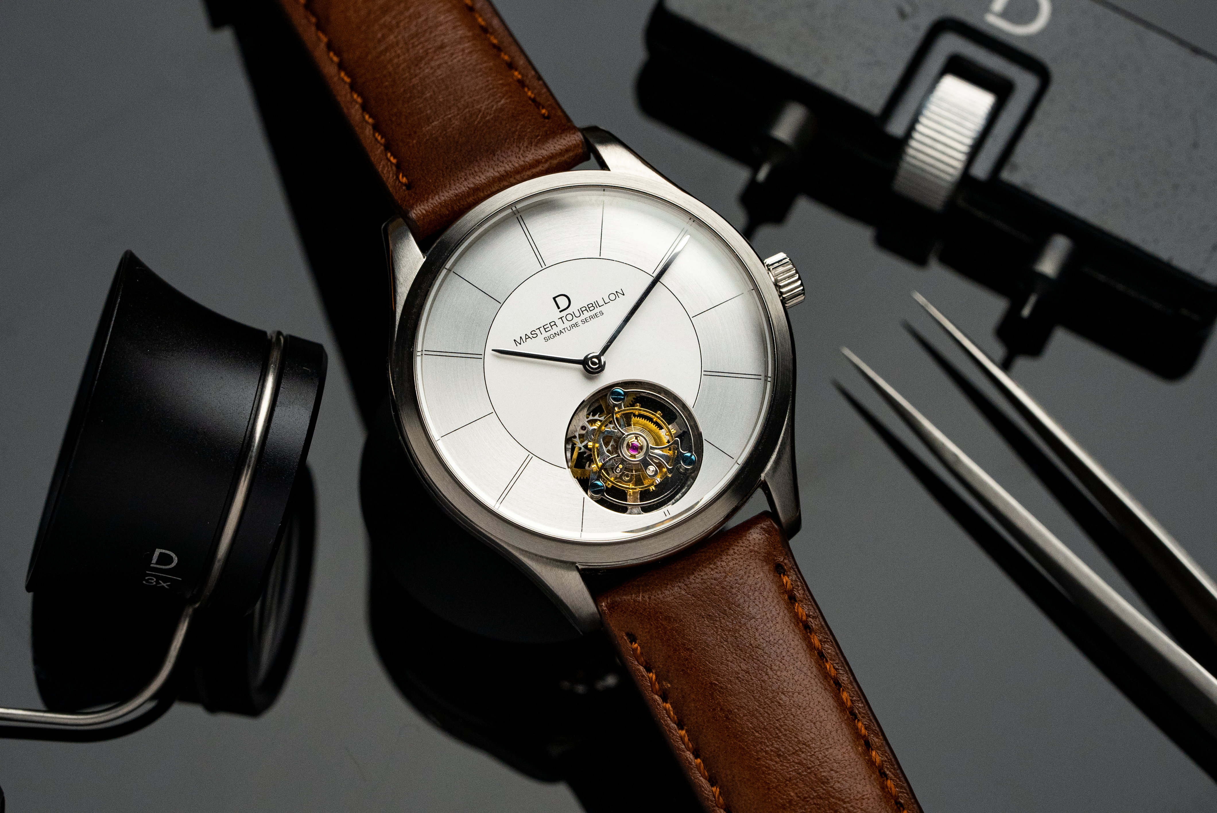 Tourbillon mechanical watch with sector dial design