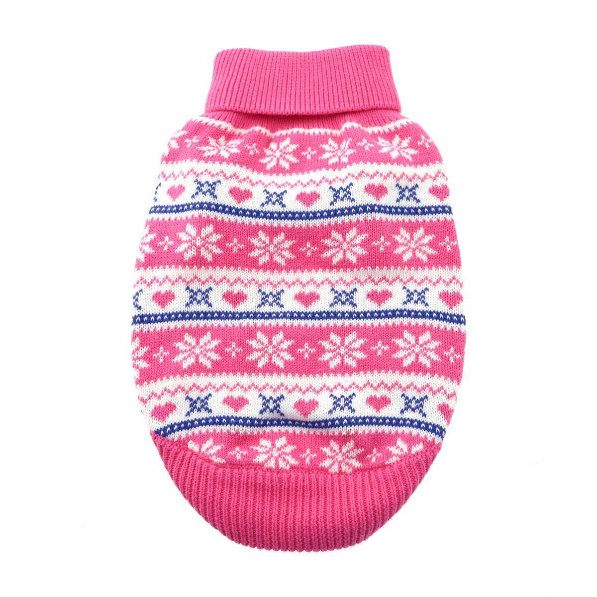 Combed Cotton Snowflake And Hearts Dog Sweater Pink – Bitch New York