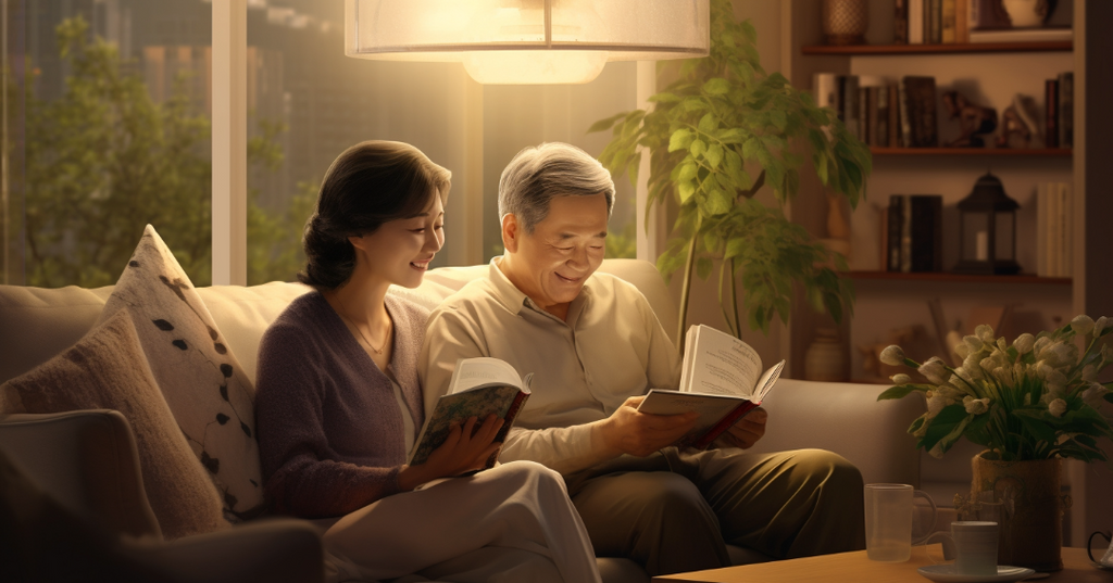 middle aged couple reading a book as part of building a healthy habit