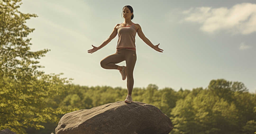 a woman doing balance exercises as part of simple exercises