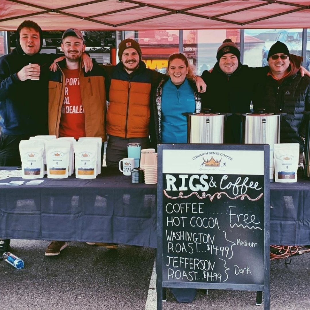 Our team posing for a picture at our first event called Rigs & Coffee. I’m the second one from the right