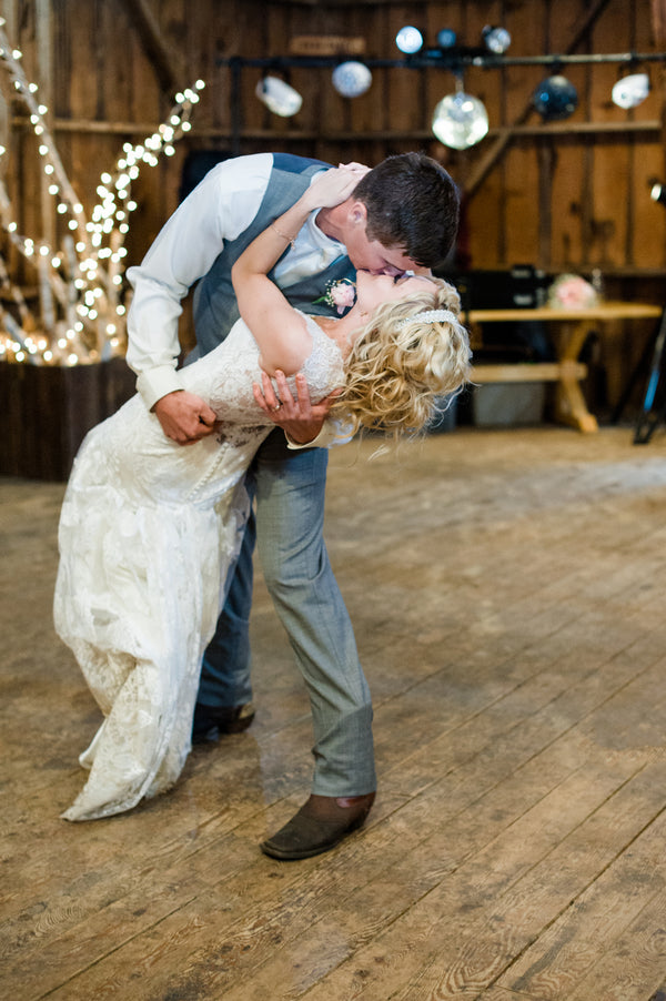 Bride and Groom Kiss After First Dance  | Spring Rustic Barn Wedding | Time Into Pixels Photography