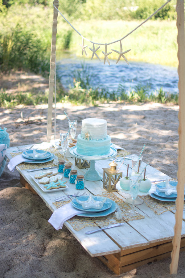 Beach theme table decor  Beach themed party, Beach theme wedding, Beach  bridal showers