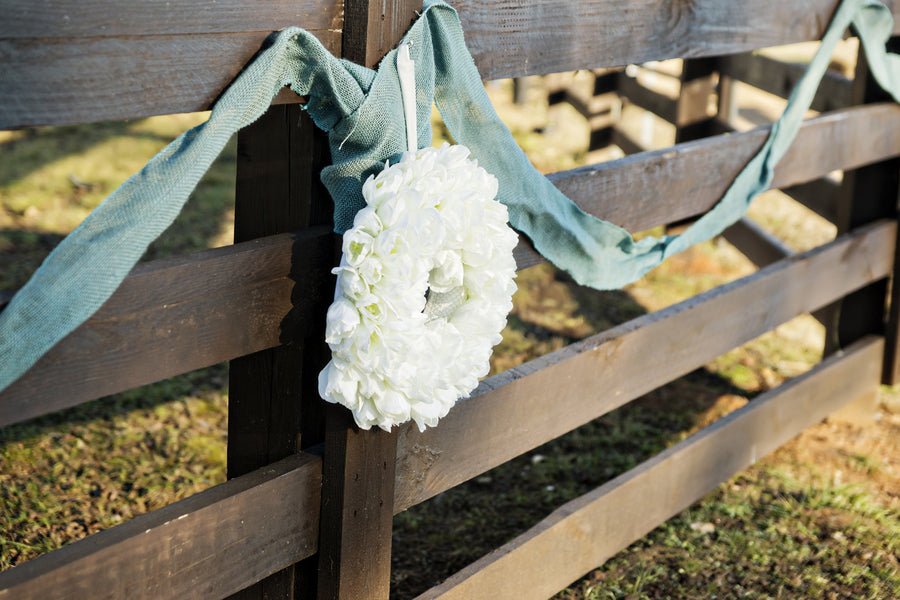 Country Chic White & Blue Winter Wedding | Andie Freeman Photography | Kate Aspen | Barn Wedding | Winter Wedding | Blue Burlap | White Wreath
