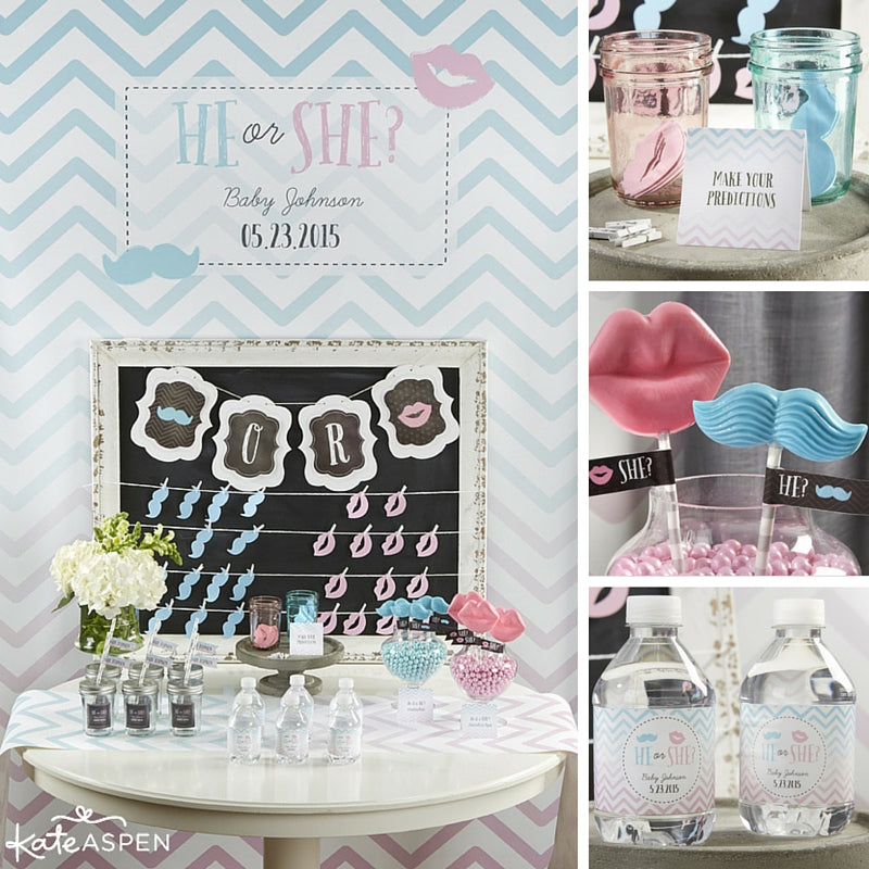 He or She Gender Reveal Baby Shower Ideas from Kate Aspen