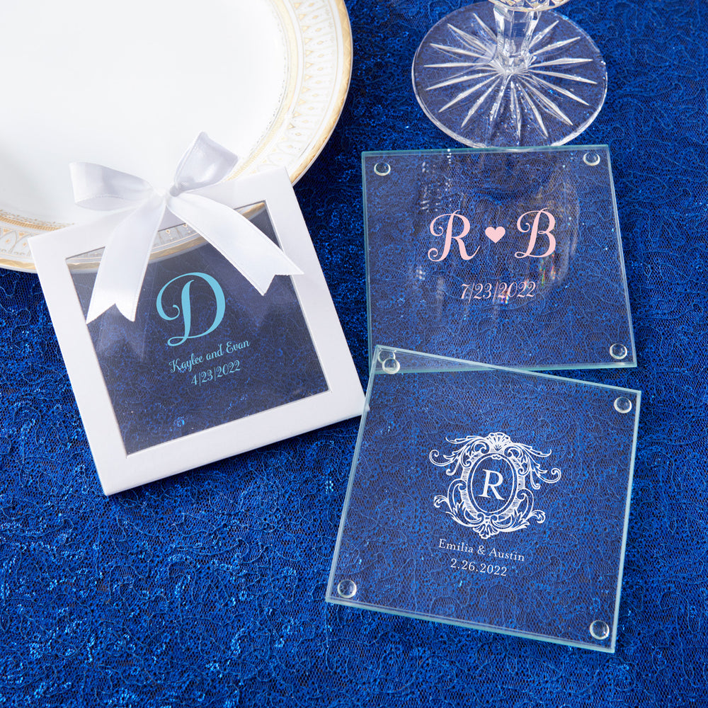 monogrammed glass coasters