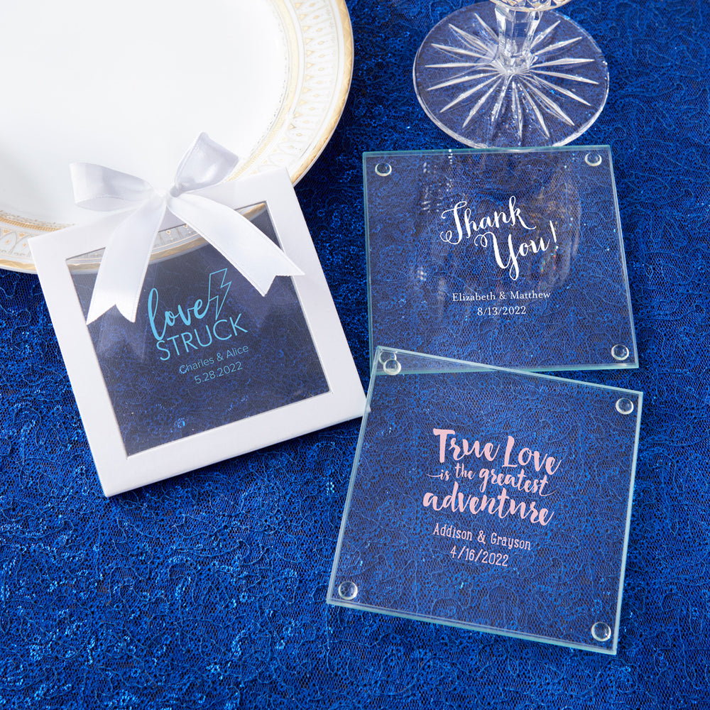 Personalized Glass Coasters With Wedding Designs Kate Aspen 4492