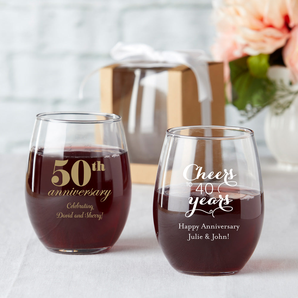 Personalized 9 Oz Stemless Wine Glass Anniversary Kate Aspen