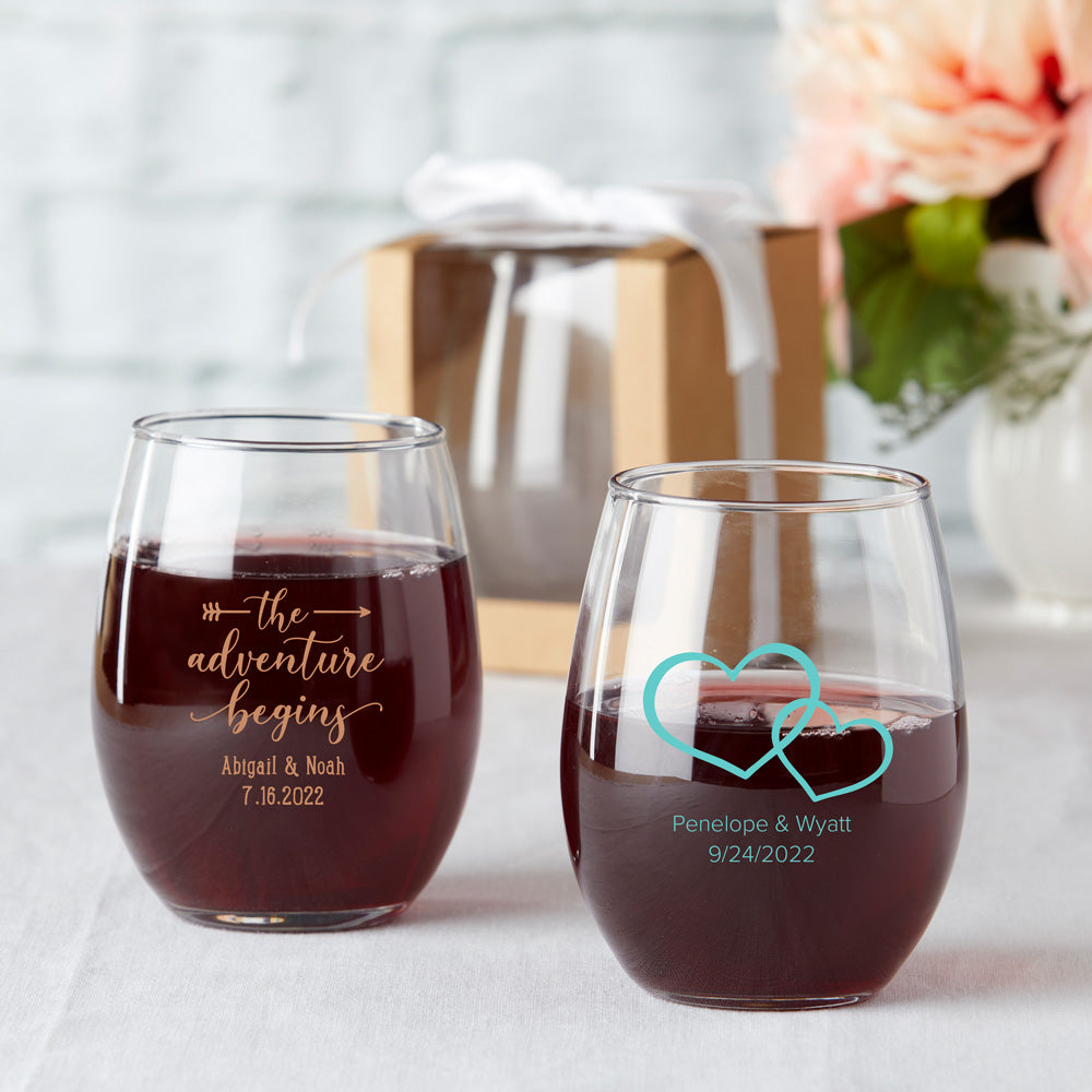 Personalized 15 Oz Stemless Wine Glass Wedding Favors By Kate Aspen Kate Aspen