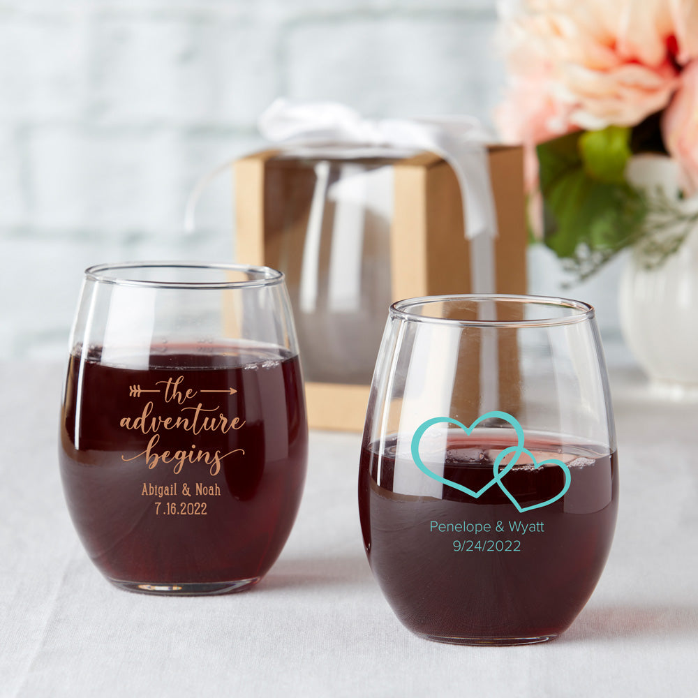 Personalized 15 Oz Stemless Wine Glass Wedding Favors Kate Aspen 9453