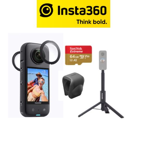 Insta360 X3 camera bundle with Power Invisible selfie stick, Lens guard &  SD card