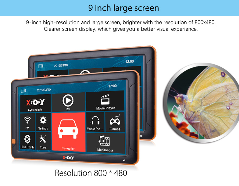 9 inch large screen, navigation