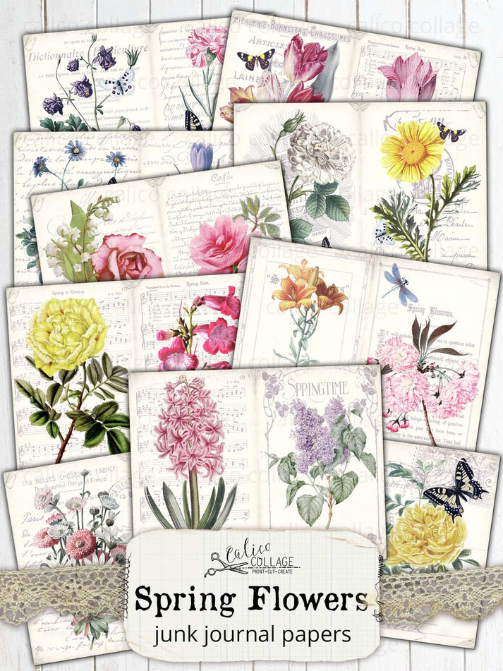 Spring Flowers Junk Journal Papers – CalicoCollage