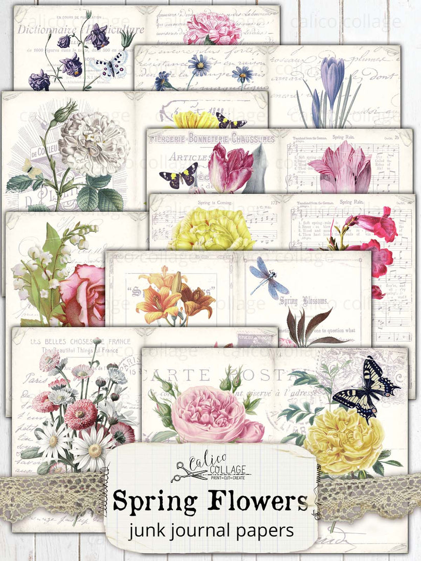 Spring Flowers Junk Journal Papers – CalicoCollage