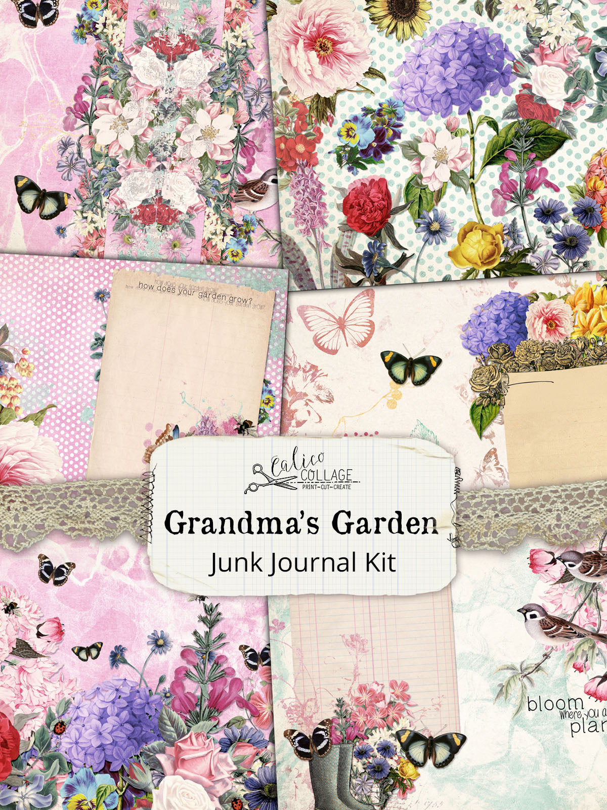 Summer Garden Journal Kit, Journal Pages, Book, Vintage, 5x7, Junk Journal  Kit, Printable Ephemera, Collage Sheet, Flowers, Printable Paper 