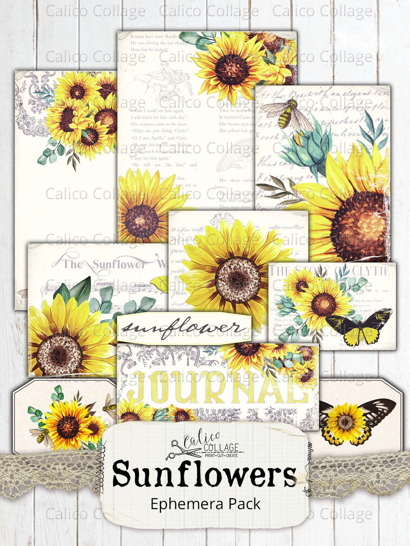 Sunflower Junk Journal Ephemera Pack – CalicoCollage
