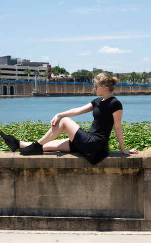 Model pictured wearing Black Silk FlutterCut™ Skirt