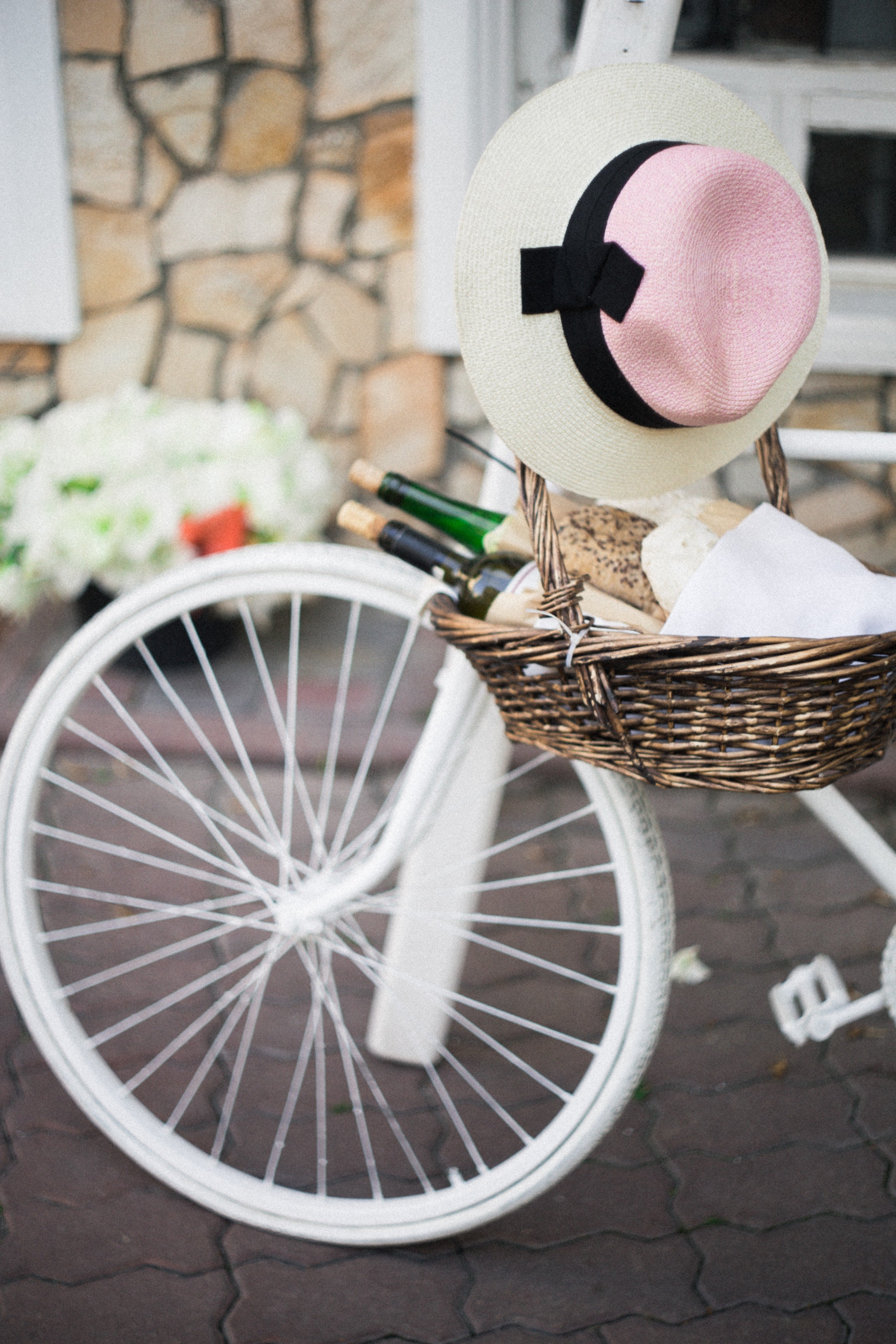 White bike with basket