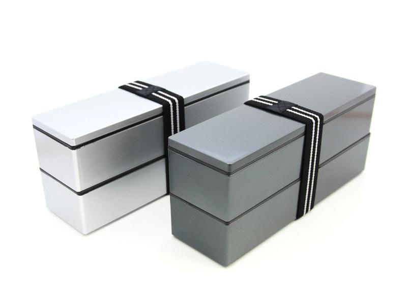 Nagabako Metallic Two Tier Bento Box | Silver