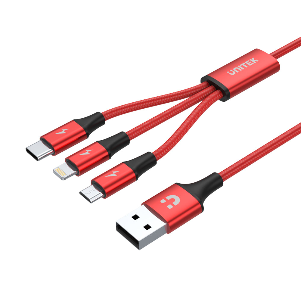 voertuig Leidinggevende Wirwar 3-in-1 USB-A to USB-C / Micro USB / Lightning Multi Charging Cable (Re
