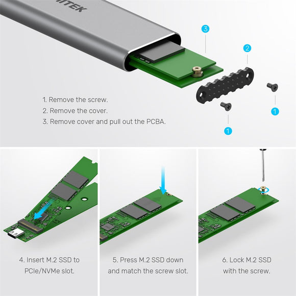 M.2 NVME SSD Enclosure, AGPTEK USB 3.1 Gen 2 to NVME PCI-E M-Key/B+M Key  Tool-Free M.2 Enclosure Support UASP for NVME SSD Size 2230/2242/2260/2280