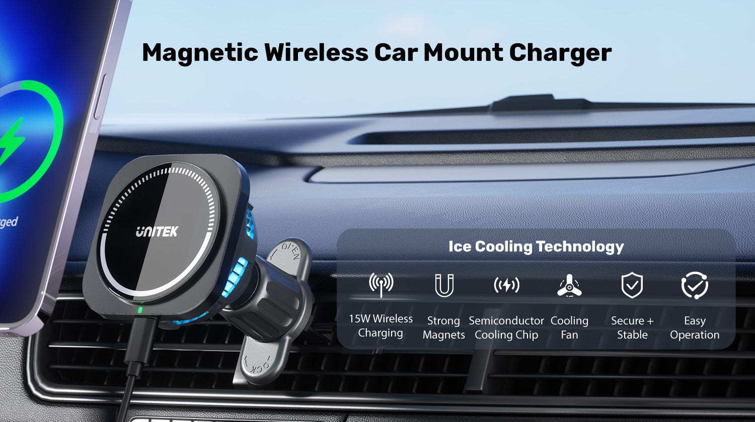 TIKECO for MagSafe Car Mount Charger, 15W Fast Charging Magnetic