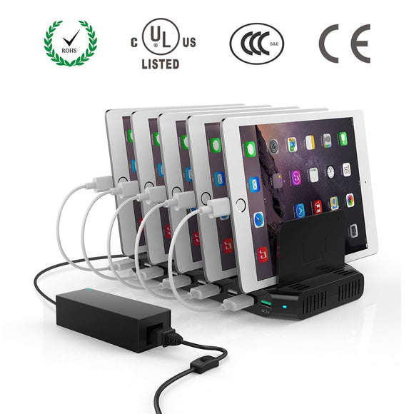 Unitek USB Charging Station, 10 USB Fast Ports Charge Docking Station and  Adjustable Dividers, Multi Device Charger Organizer Compatible with iPad