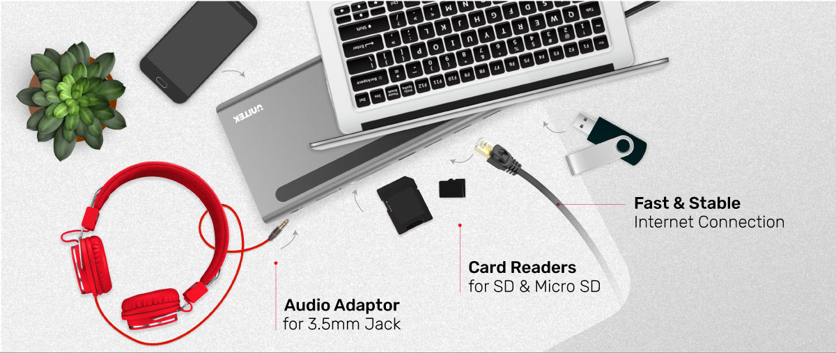 Unitek uHUB 11+ USB3.1 Power Delivery 11 in 1 Docking Station with Triple Display & Foldable Stand