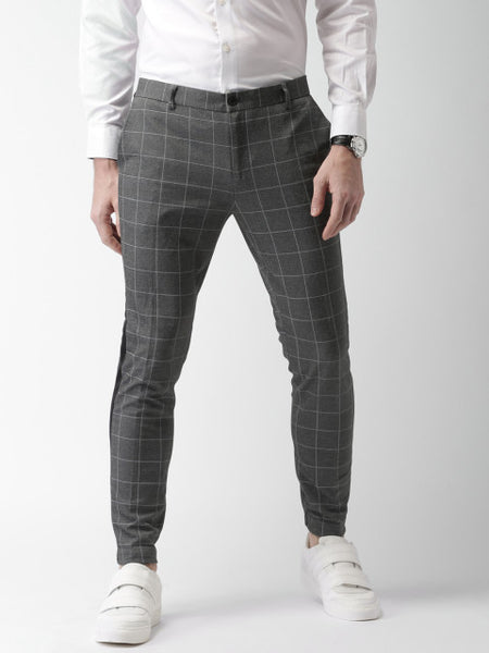 mens slim fit checkered trousers