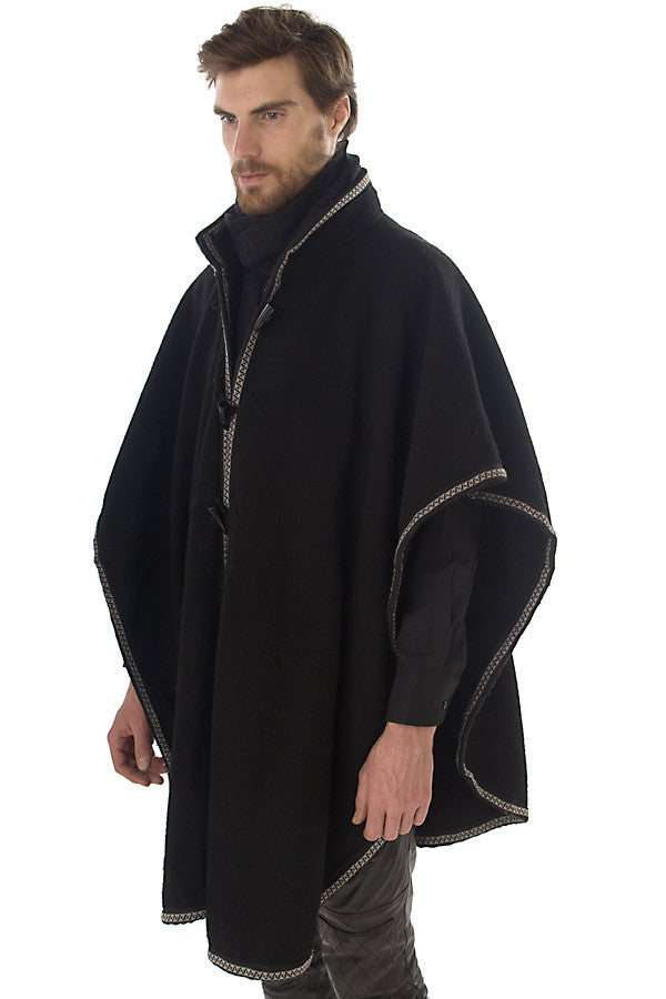 Rounded Wool Cape with Trim | huitzilli