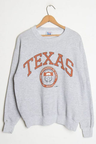 Üzerinde Texas yazan kolej gri sweatshirt