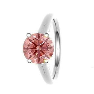 18K Gold Round Cut Fancy Intense Pink Lab Grown Diamond Ring 0.50 Carat - Pobjoy Diamonds