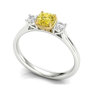 18 Carat Gold Yellow Cushion Diamond Trilogy Engagement Ring 1.10 Carat - Pobjoy Diamonds