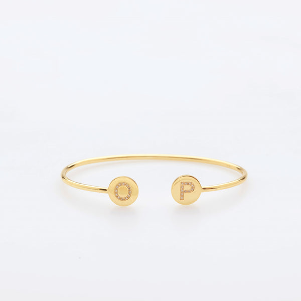 Gold and Diamond Initial Disc Bangle