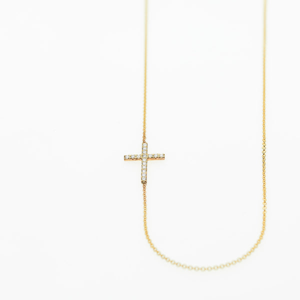 9ct Gold and Diamond Horizontal Cross Necklace