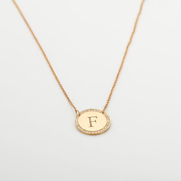 9ct Gold and Diamond Pave Initial Disc Pendant
