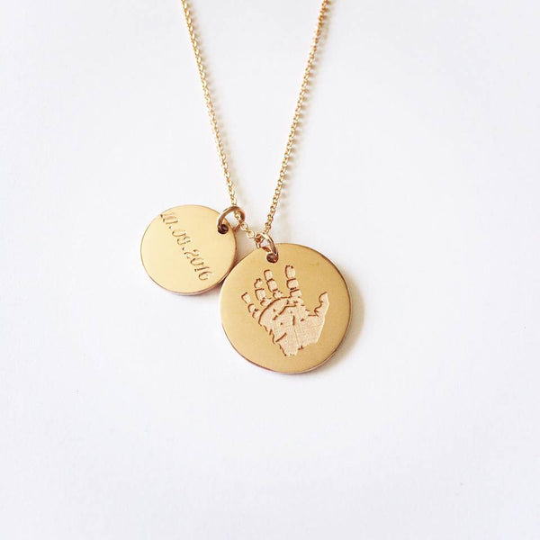 9ct Gold Handprint and Date of Birth Disc Pendant
