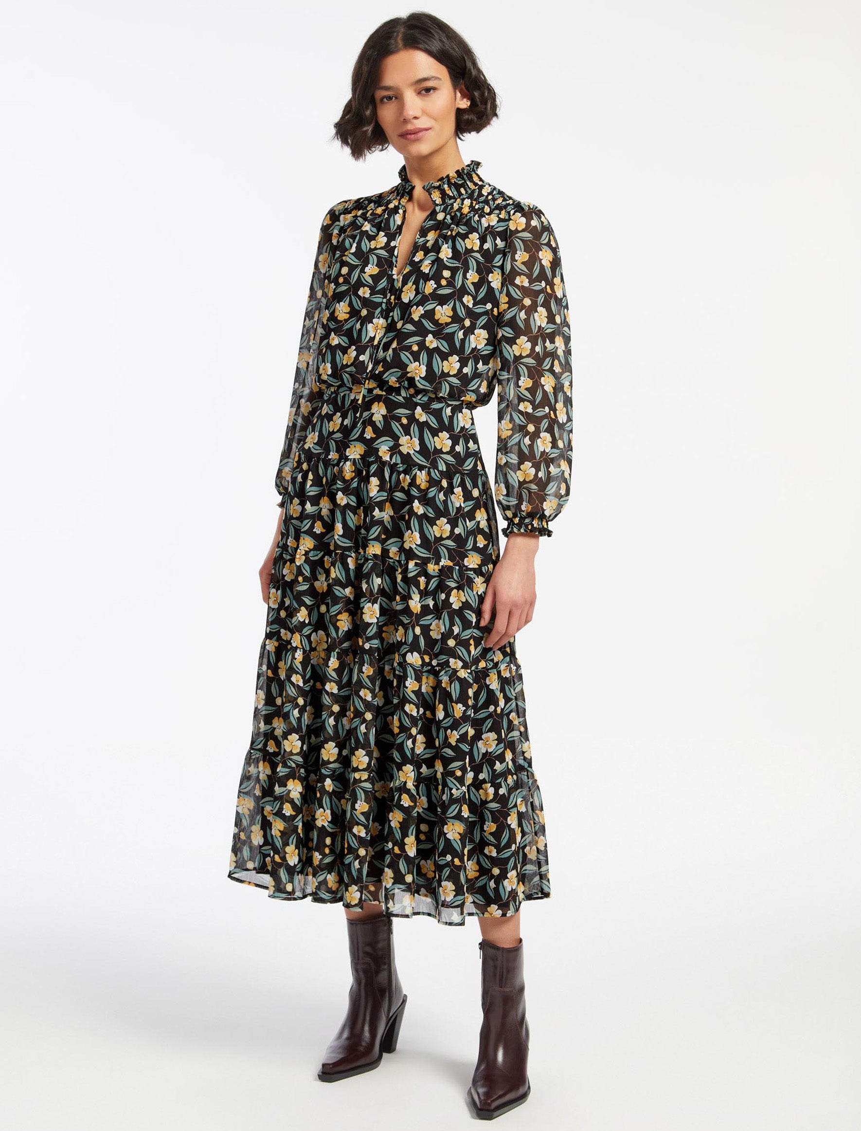 Cefinn Zoe Maxi Dress - Black Yellow Deco Floral Print