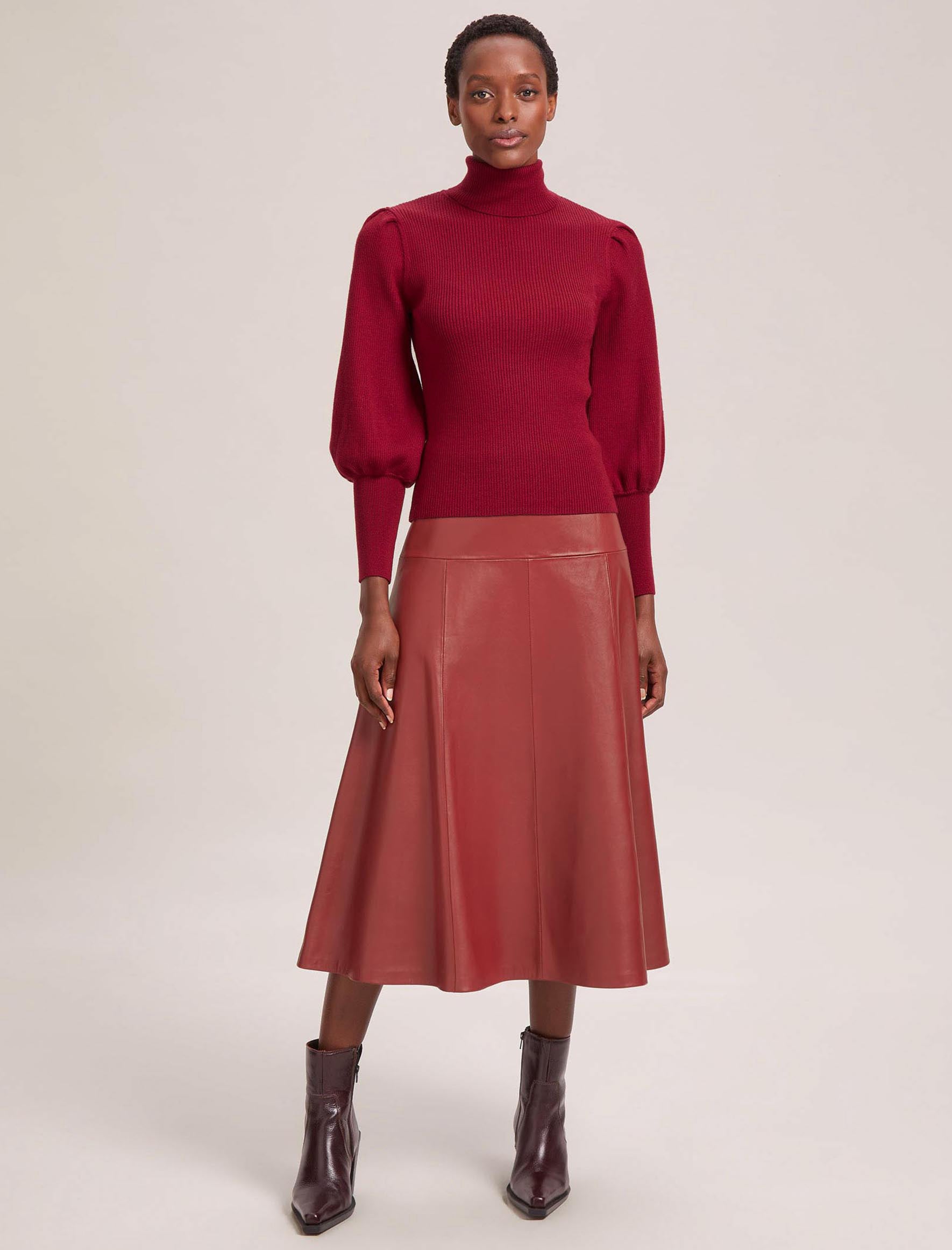 Cefinn Sierra Leather A Line Maxi Skirt - Red