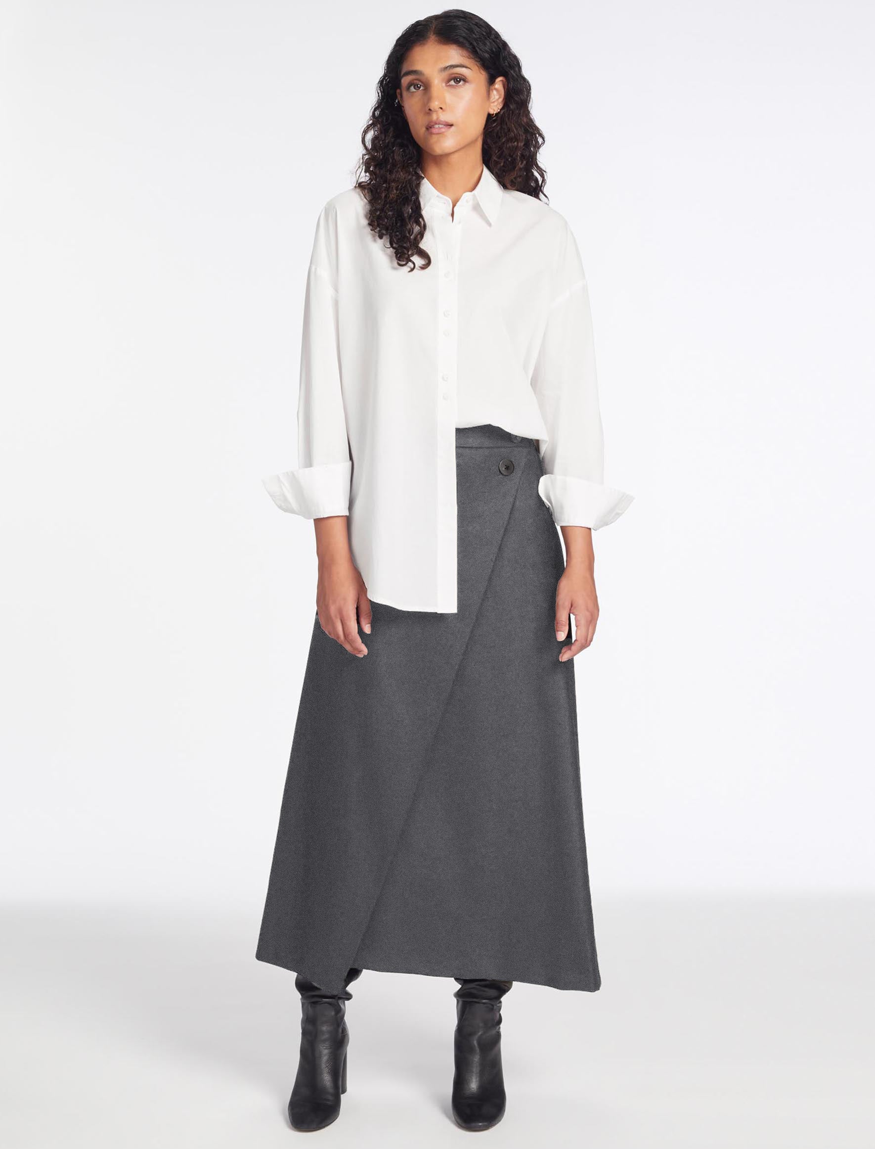 Cefinn Layla Wool Maxi Wrap Skirt - Mid Grey