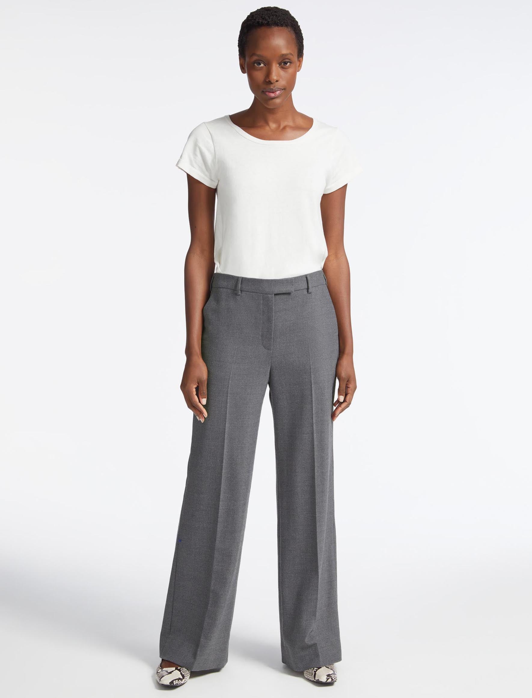 Cefinn Terence Stretch Wool Wide Leg Trouser - Mid Grey