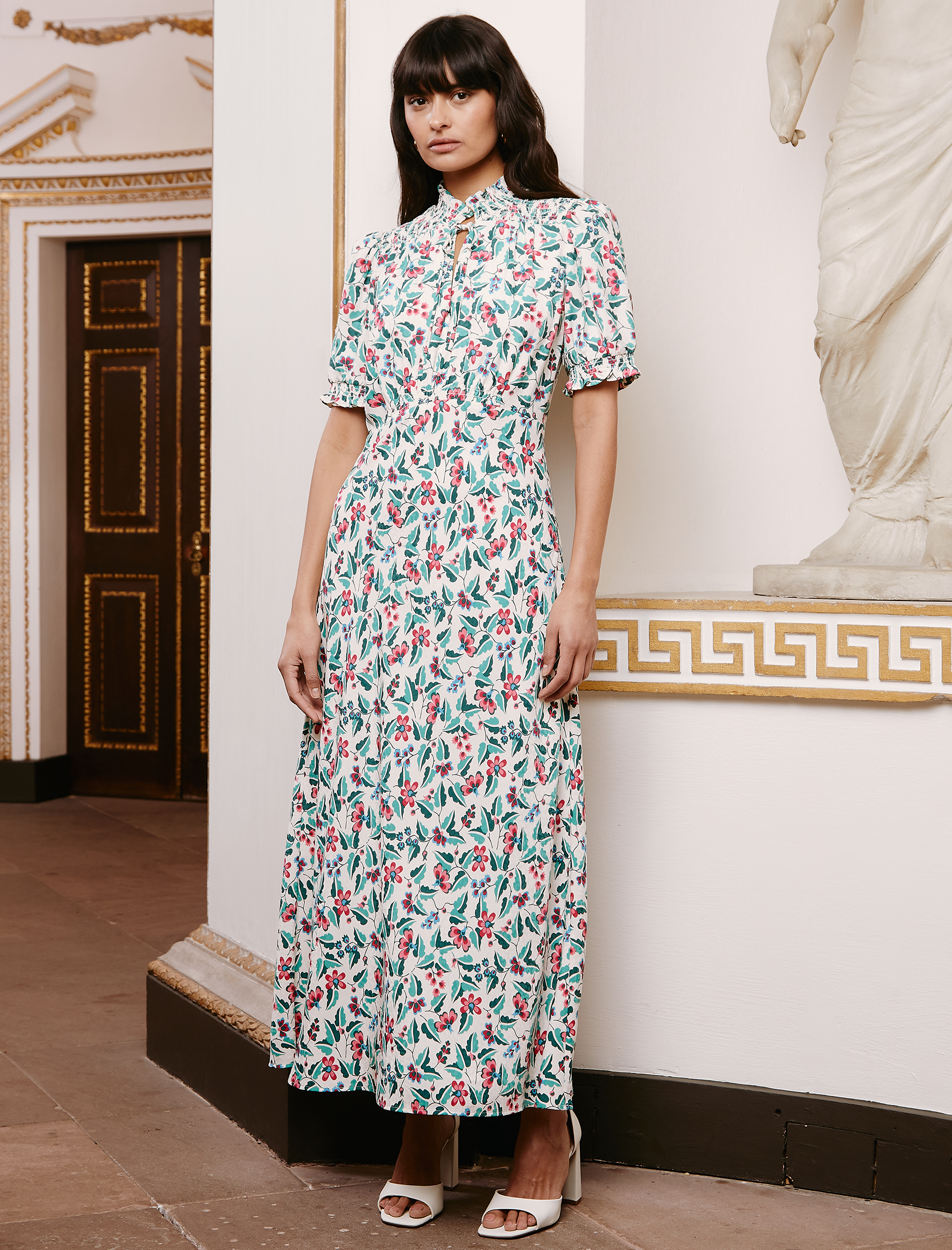 Cefinn Irina Bias Cut Maxi Dress - White Multi Tropical Floral Print
