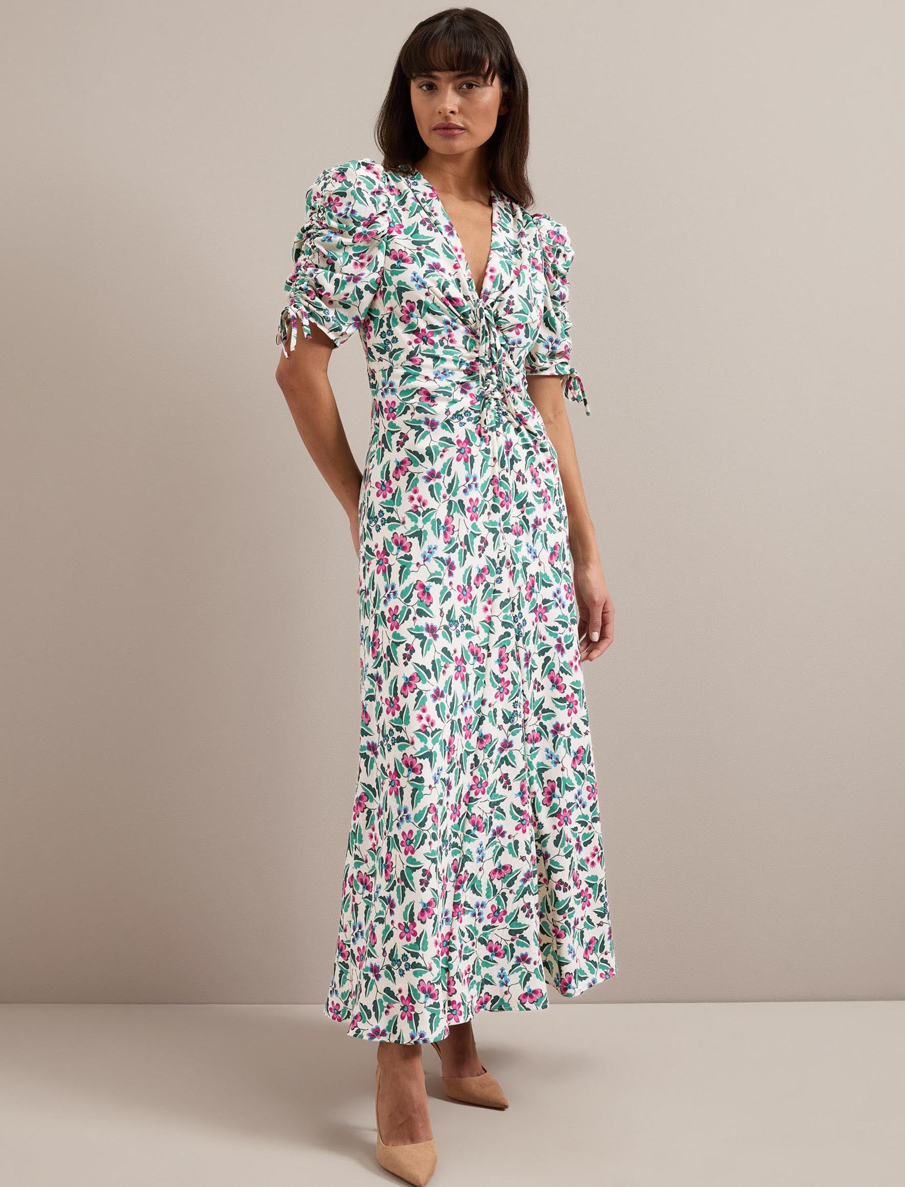 Cefinn Ophelia Bias Cut Maxi Dress - White Multi Tropical Floral Print