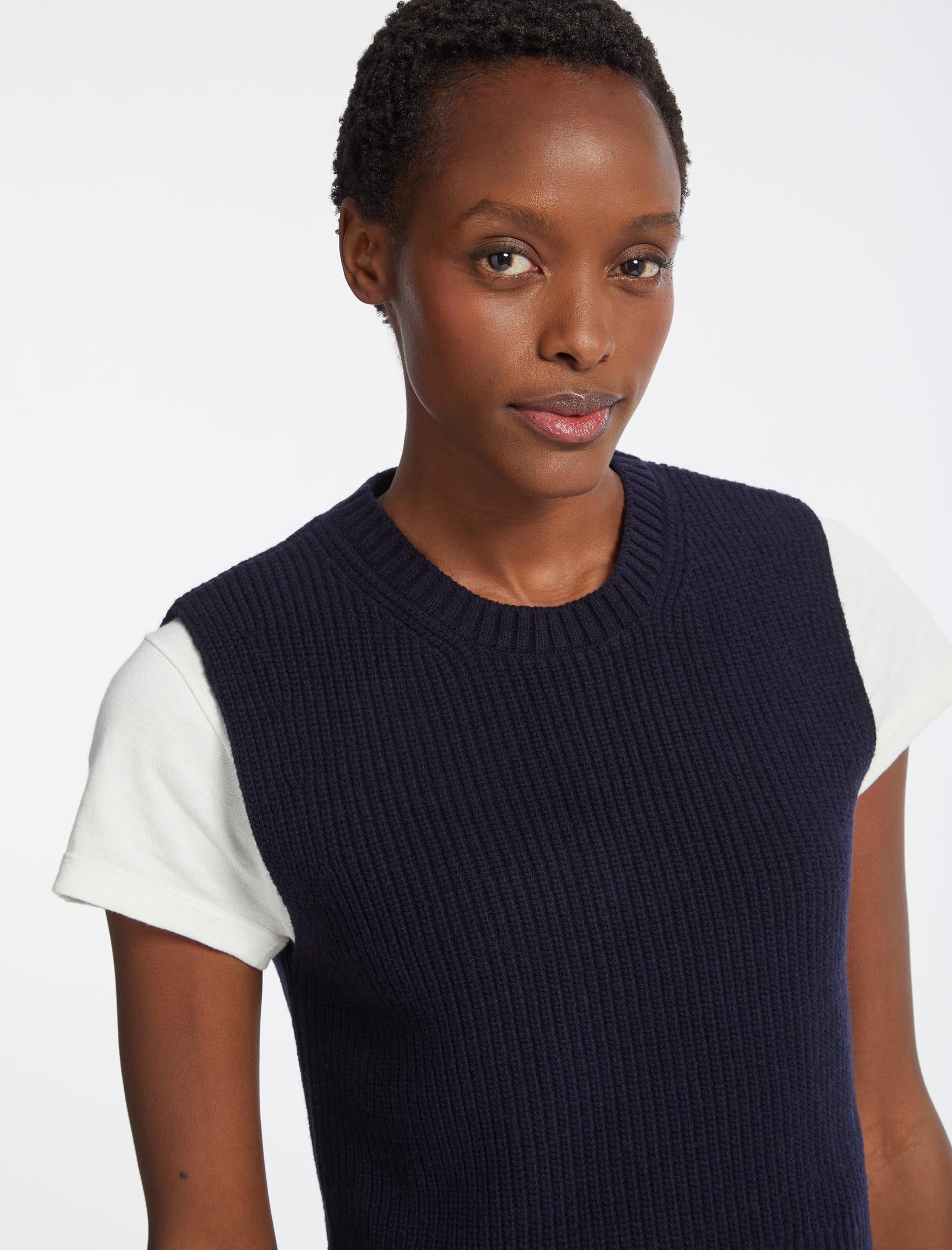 Cefinn Janie Wool Round Neck Sleeveless Jumper - Navy