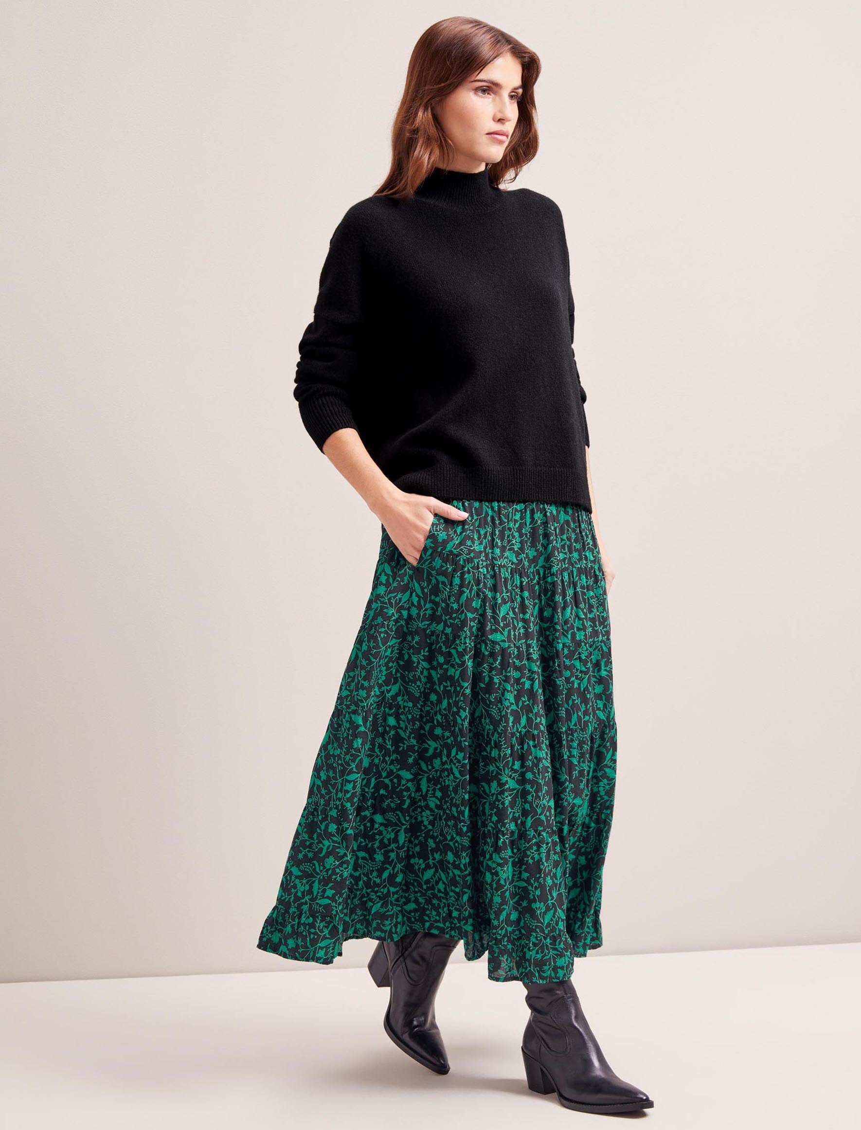 Cefinn Sawyer Cotton Maxi Skirt - Green Bramble Print