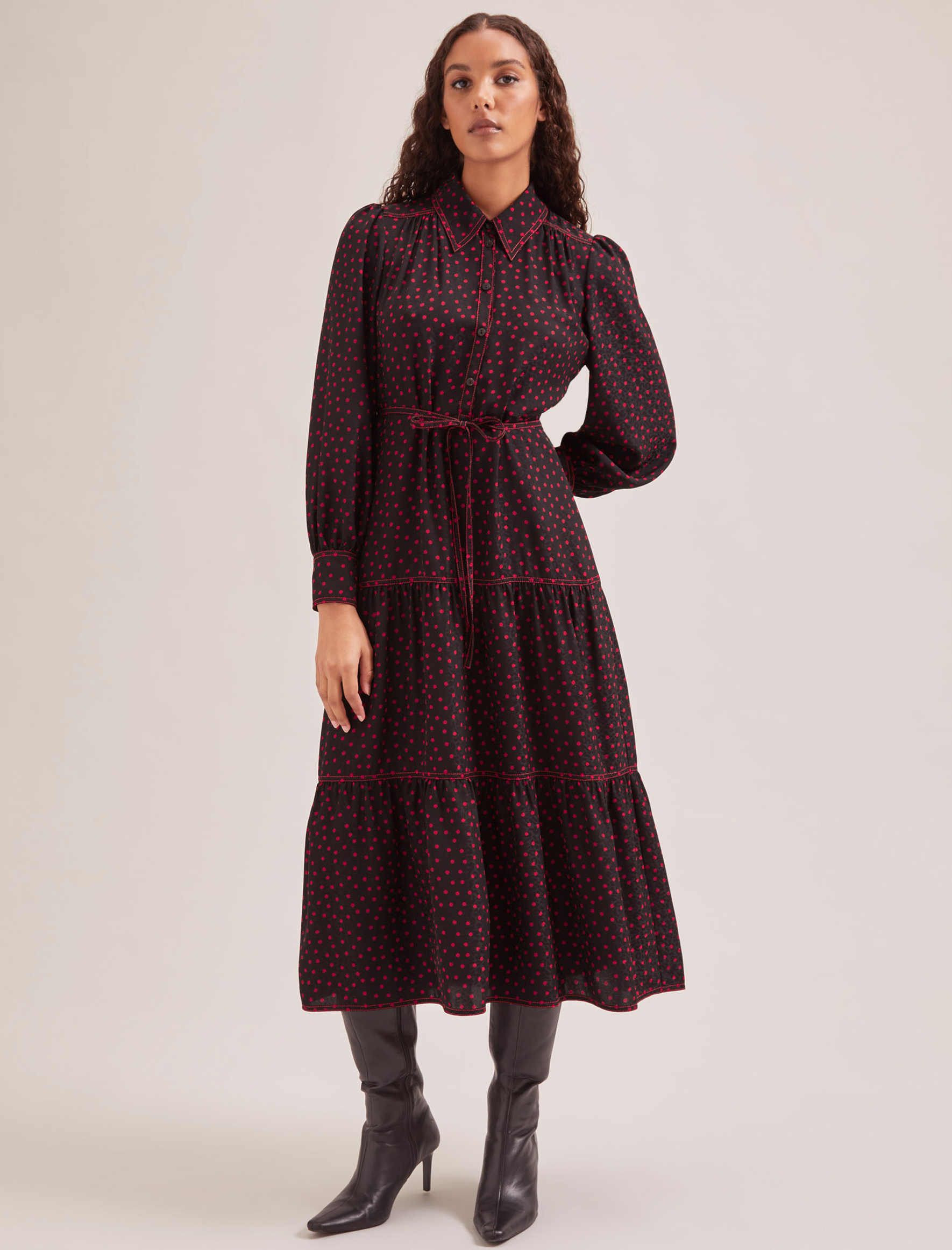 Cefinn Franklin Maxi Dress - Black Red Polka Dot Print