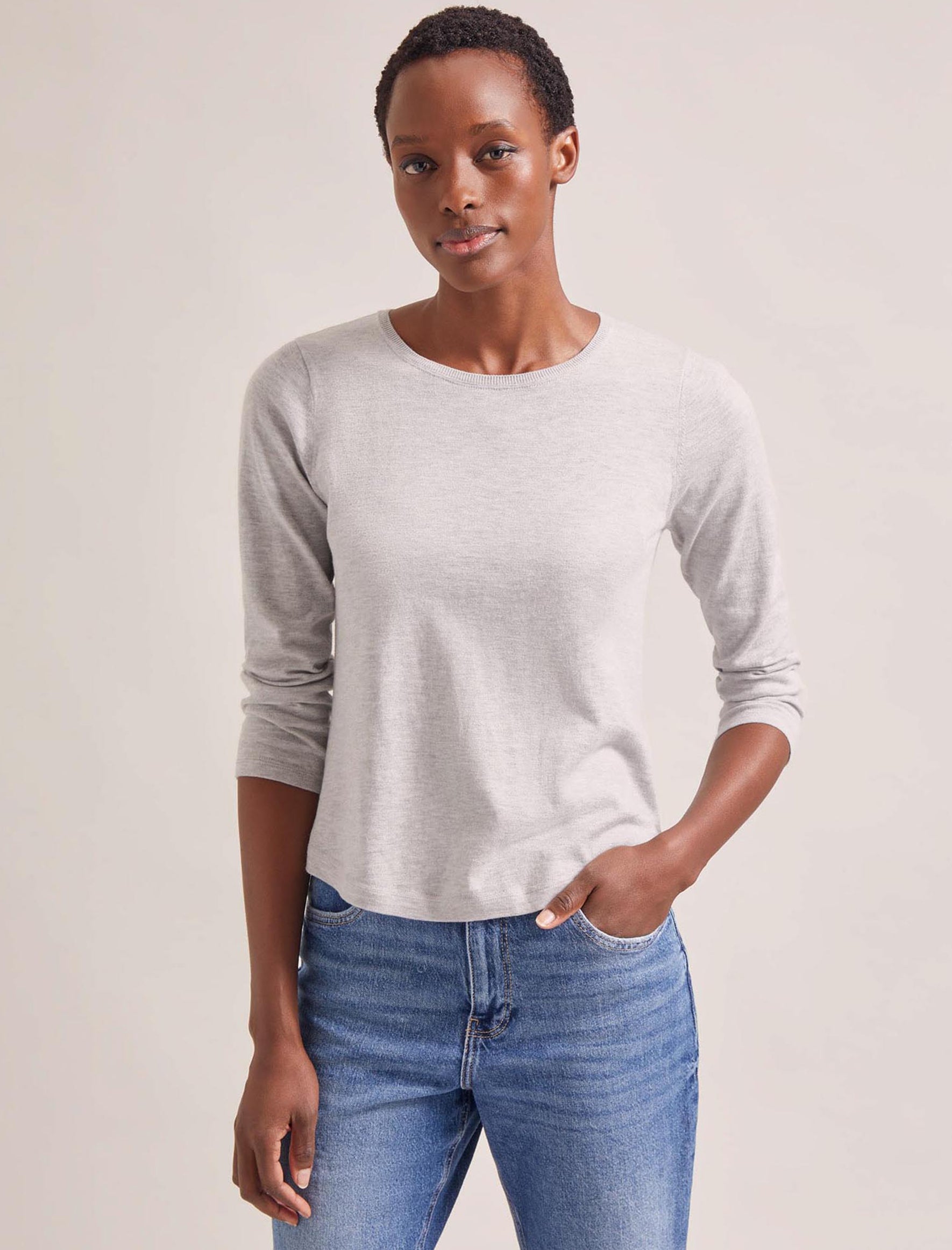 Cefinn Maia Cotton Silk Blend T-Shirt - Pale Grey Melange