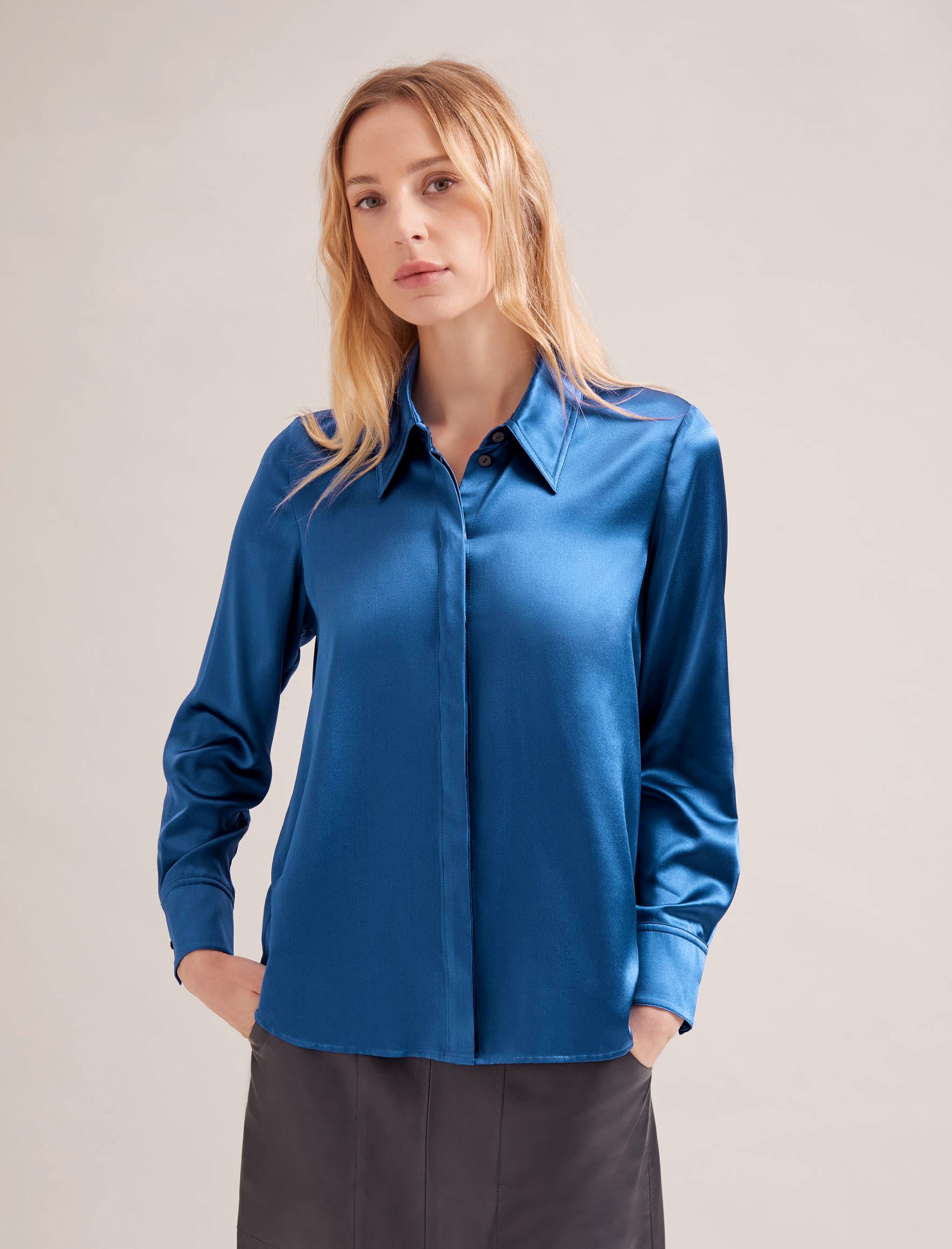 Cefinn Skyla Silk Satin Shirt - Blue