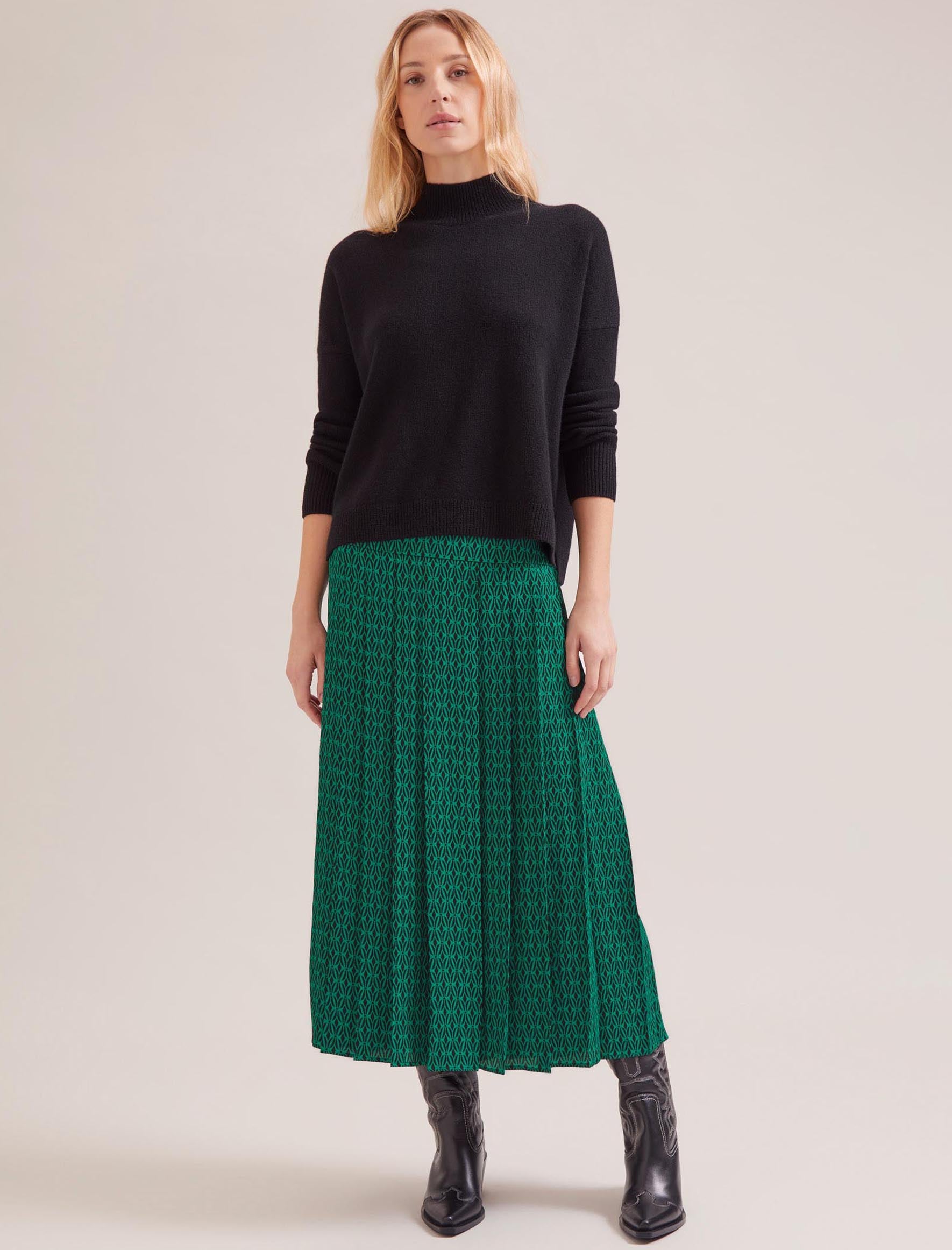 Cefinn Sienna Maxi Skirt - Green Black Trellis Print