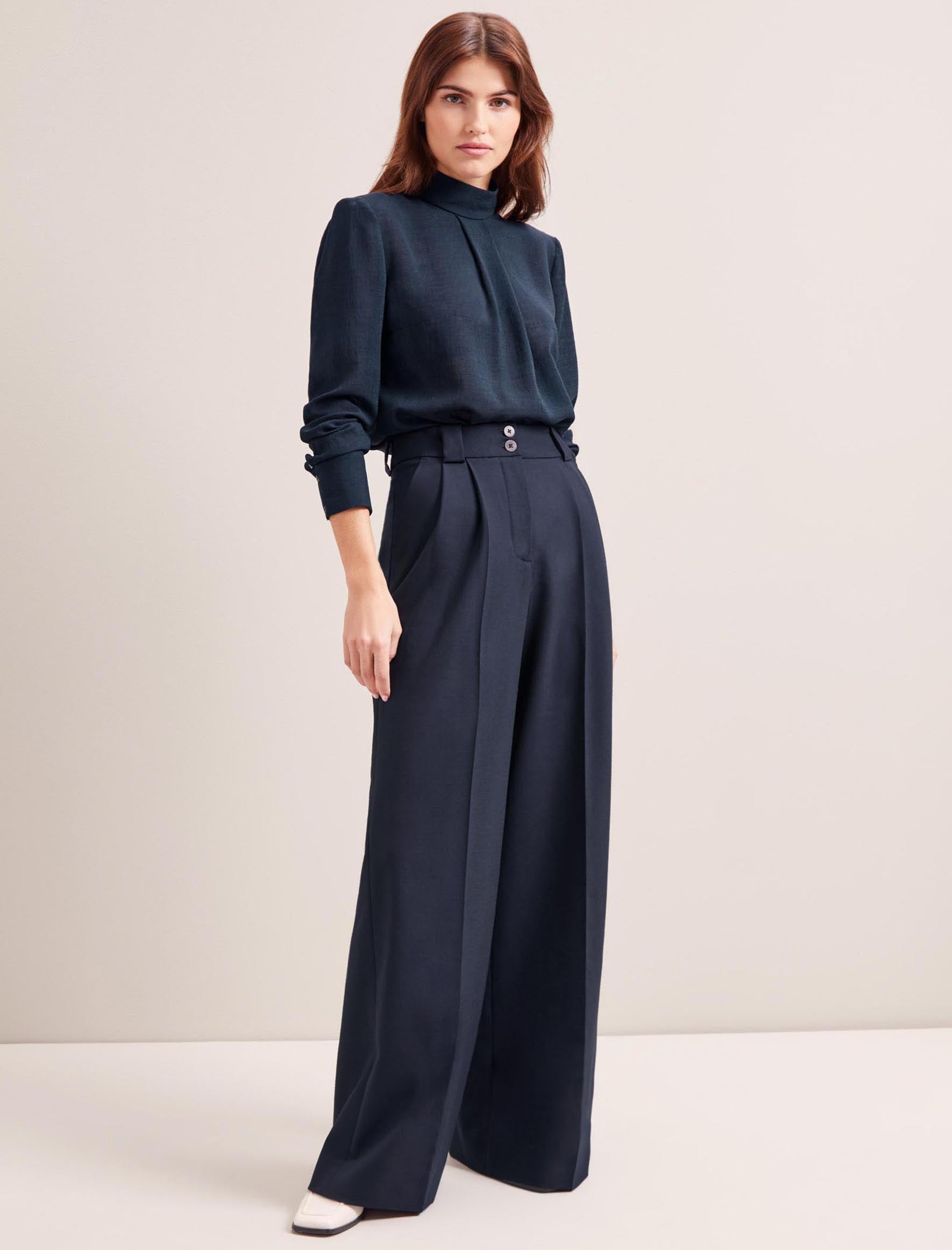 Cefinn Margot New Wool Wide Leg Trouser - Navy